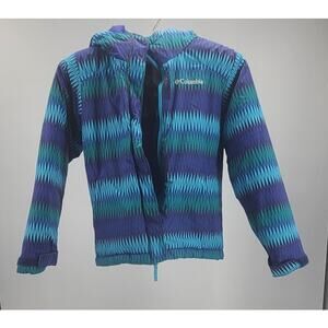 Columbia Girls 6-6X winter puffer jacket hooded blue green Size 6x Zipper pocket